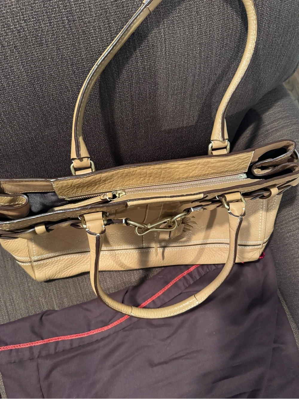 Coach Tan Braided-Trim Shoulder Bag